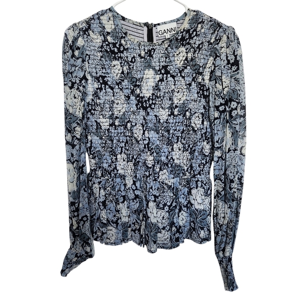 Ganni Smock Floral Blouse 36‎ Whimsigoth Designer Pastel Coquette  Cottagecore - Picture 1 of 7